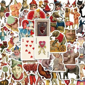 50 Vintage Circus Stickers – Retro Clowns, Acrobats and Classic Circus Art | Fun Waterproof Stickers for Scrapbook Laptop Bottle