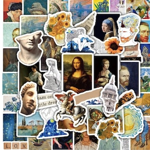 50 Famous Art Stickers Pack | Aesthetic Masterpiece Vinyl Decals for Laptop, Skateboard, Car, Scrapbook, Journal
