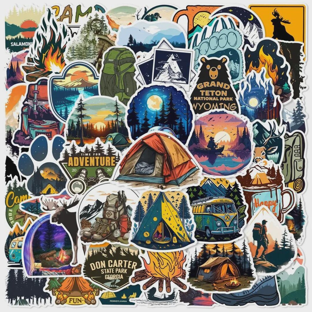 50PCS Camping Stickers – Adventure Waterproof Vinyl Set Outdoor ...