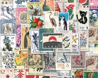 50 pcs Retro Vintage Stamp Stickers Pack Decals Journal Scrapbook Laptop Water Bottle Planner
