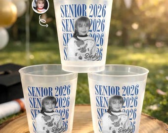 Vasos de graduación personalizados con foto para la promoción de 2026, vajilla de plástico esmerilado personalizada.