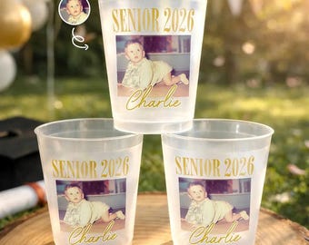 Vasos de graduación personalizados con foto para la promoción de 2026, vajilla de plástico esmerilado personalizada.