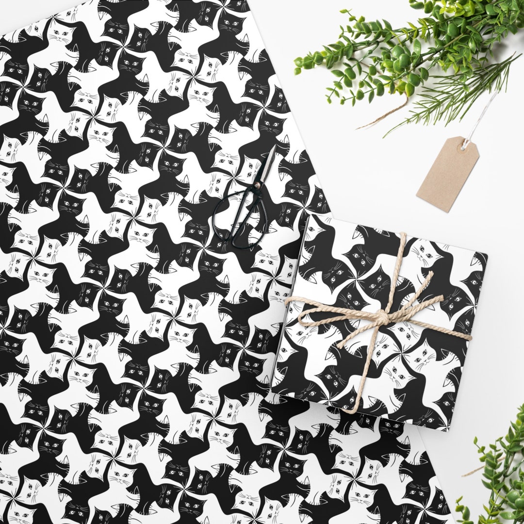 Kitty Cat Wrapping Paper M. C. Escher Style Kitten Etsy