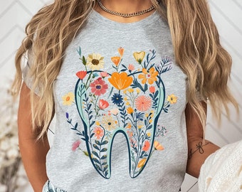 Floral Zahn Shirt, Retro Zahnarzt Shirt, Zahntechniker Geschenk Zahnhygieniker, Zahnarzthelferin Shirt