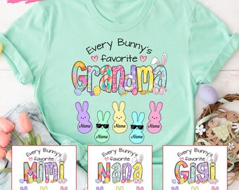 Personalized Grandma Easter Bunny Shirt, Grandma Bunny Easter Shirt, Custom Kid Name Shirt Gift For Grandma Mimi Nana