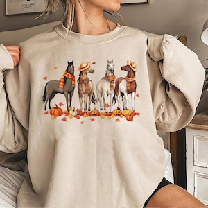 Horse Fall Sweatshirt, Horse Shirt, Horse Ghost Halloween Sweatshirt, Horse Lover Gift, Spooky Horse Sweater, Western Halloween