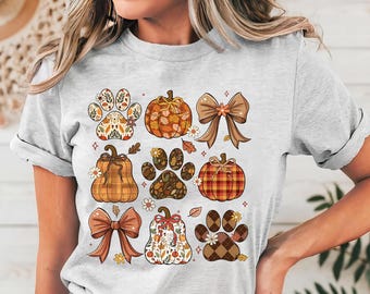 Coquette Dog Thanksgiving Shirt: Fall Paw Print Cotton Tee