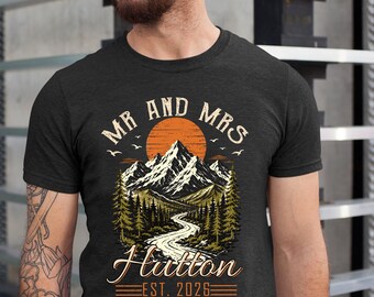 Custom Mr Mrs Couple Adventure Shirt, Vintage Mountain Trip Tees, Couples Vacation Shirts, Gift for Husband Wife, Honeymoon Wedding Gift