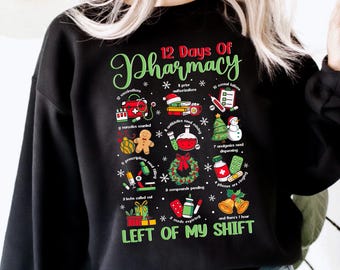 12 Days Of Pharmacy T Shirt, Pharmacy Christmas Shirt, Cute Pharmacy Tech Tee, Gift For Pharmacist
