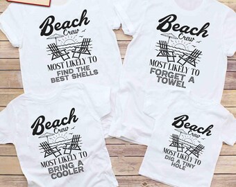 Personalized Family Matching Beach Trip Shirt, Most Likely To Beach Vacation T-shirt, Tropical Group Vacay Gift, Funny Family Trip Tshirts