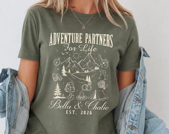 Custom Husband and Wife Adventure Travel Partners for Life Shirt, Couple Camp Matching Shirts, Matching Couples Vacation Tshirts