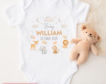 Personalized Pregnancy Announcement Baby Bodysuit, Baby Coming Soon with Custom Last Name, Baby Pregnancy Reveal Baby Grow, Newborn Baby