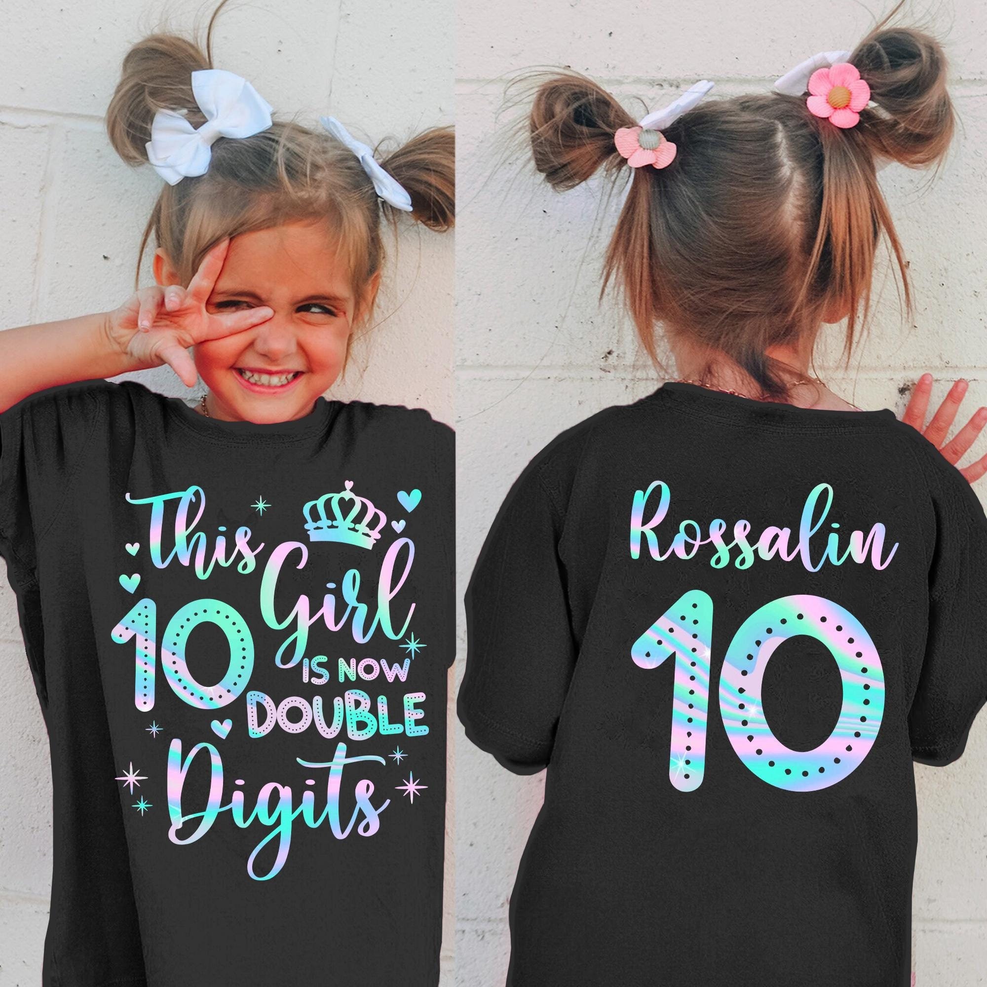 Double Digits 10th Birthday Tee, Personalized 10th Birthday Girl Shirt, Birthday Girl 10 Year Old Shirt