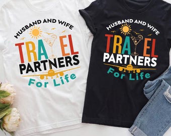 Custom Husband and Wife Travel Partners Matching Shirt, Family Travel Shirt Matching Couples Trip Shirt,  Honeymoon Adventure Tee