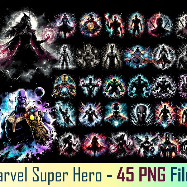 Superhero PNG Bundle, Watercolor Comic Heroes PNG, Fantasy Sparklers Clipart, Superheroes Sublimation, Instant Download