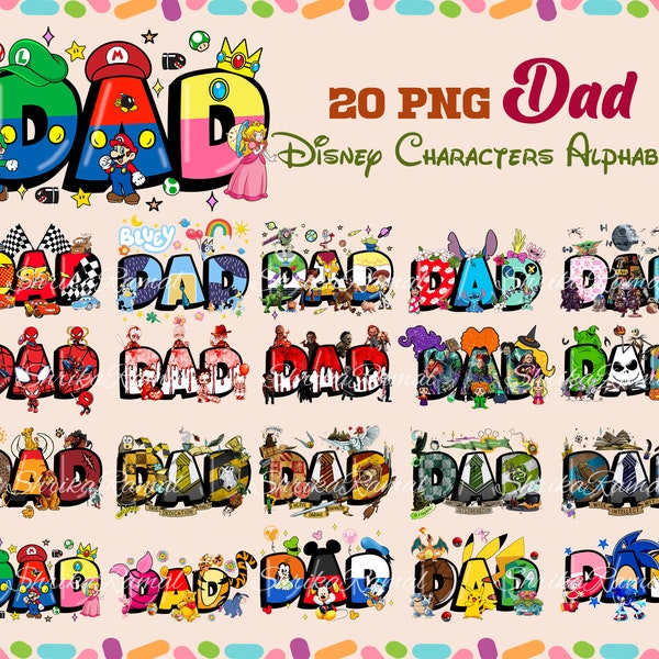 Más de 20 paquetes PNG de papá de dibujos animados, Letras de personajes PNG, Historia de Doodle PNG, Sublimación de alfabetos de Doodle, Papá mágico, Día de la Madre, Descarga instantánea