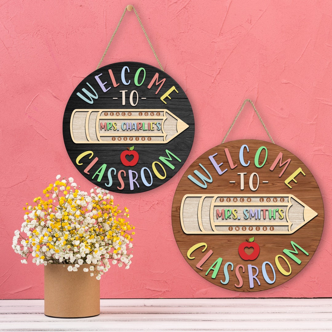 Personalized Teacher Door Hanger, 3D Wooden Classroom Door Sign, Custom ...