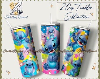 Gobelet skinny bleu extraterrestre et ange 20 oz, Ohana signifie famille PNG, emballage de gobelet dessin animé, Magic Kingdom