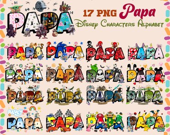 17 Paquete PNG de Papá de dibujos animados, Letras de personajes PNG, Historia de Doodle PNG, Sublimación de alfabetos de Doodle, Papá mágico, Día de la Madre, Descarga instantánea