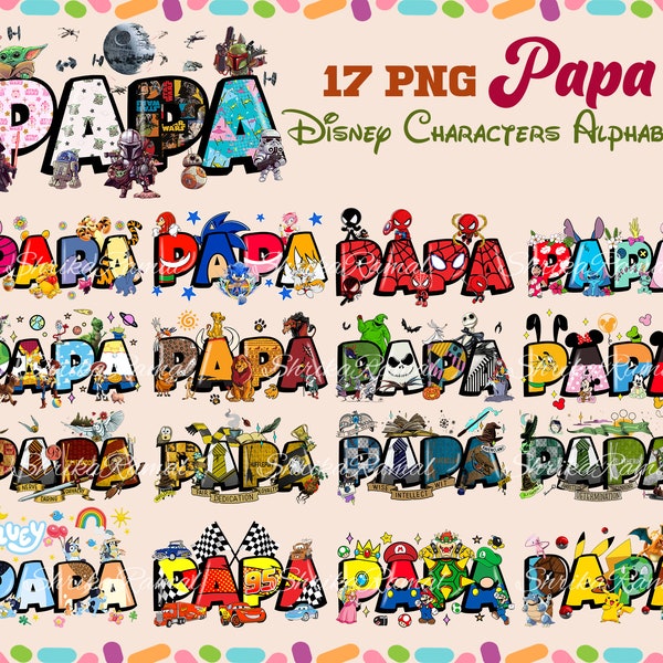 17 Paquete PNG de Papá de dibujos animados, Letras de personajes PNG, Historia de Doodle PNG, Sublimación de alfabetos de Doodle, Papá mágico, Día de la Madre, Descarga instantánea