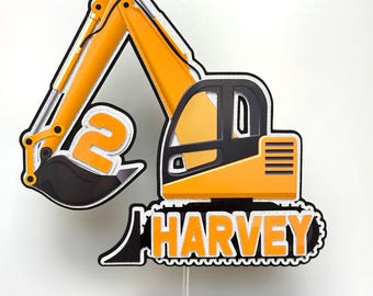 Digger/excavator personalised cake topper