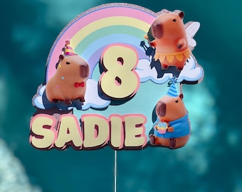 Capybara Rainbow personalised Name & Age Cake Topper