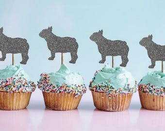 Juego de 12 adornos para cupcakes de bulldog francés