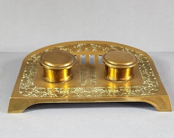 Antique French Depose Brass Double Inkwell