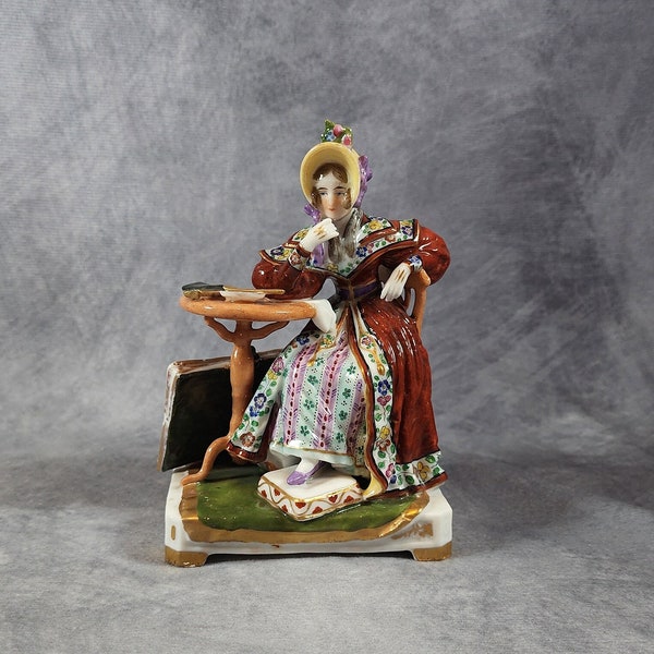 Art Nouveau Dressel, Kister & Co Passau, Bavaria, Porcelain Figurine Seated lady - German Figurine c1907 - 1922 , Bavaria, Germany  (L2)