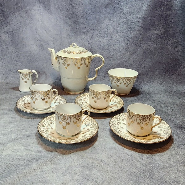 Antique Royal Salisbury Pendant, Art Deco Coffee Set, Circa 1929, Bone china, 11pcs (D)