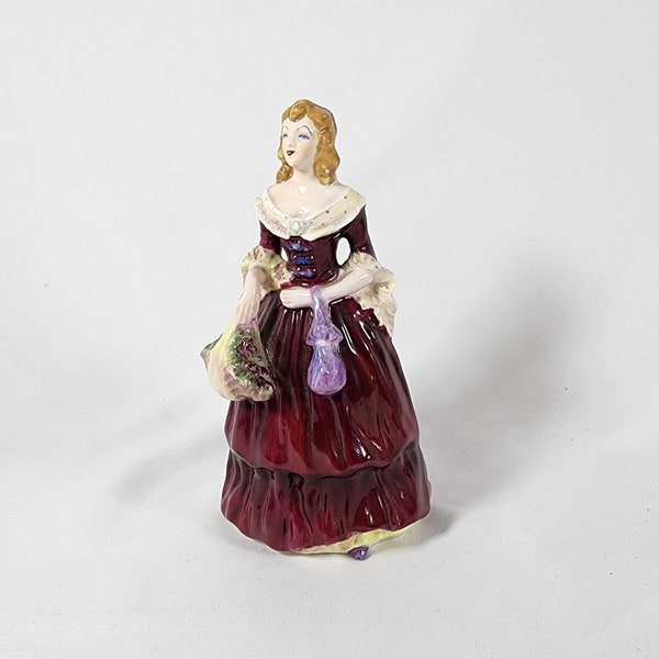 Small Coalport Figurine Rosalinda,  Lady in Red Dress & Flower basket