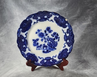 Antique Ridgway & Morley Cashmere Pattern Flow Blue Plate c.1842-5 A/F (PL) 2#