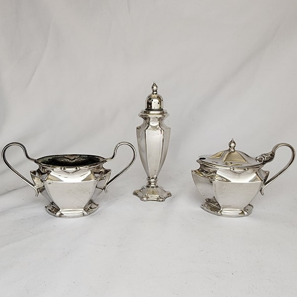 Antique Art Deco Silver Plate Cruet Set / Condiment Set ,David Hollander & Sons Birmingham  (S)