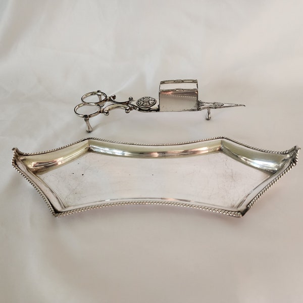 Antique William Hutton Silver Plated Candle Snuffer & Tray, Candle Snuffing Scissors, Victorian Candle Snuffer