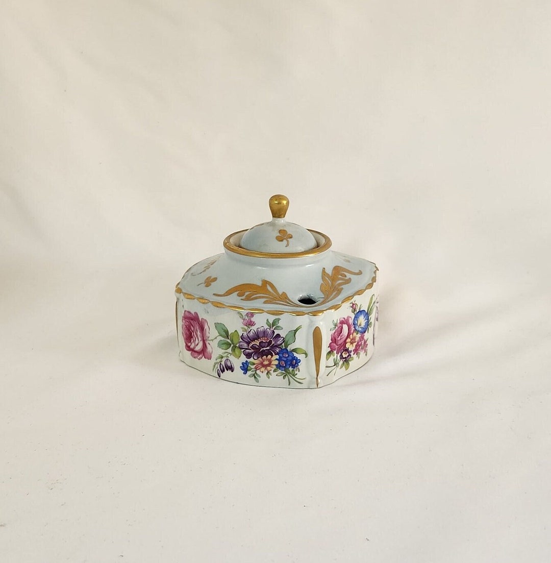 Vintage Limoges Porcelain Inkwell Floral Decoration Made in Etsy
