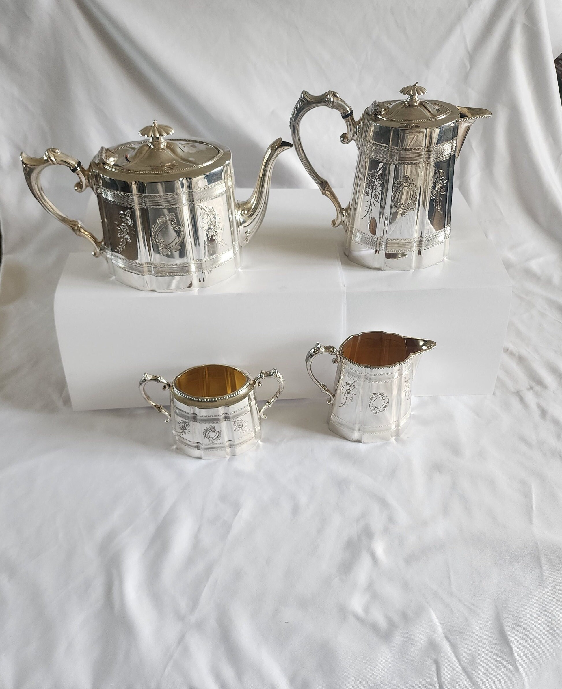 Mini Service à Thé Argenté 5 Pièces Pour Maison De Poupée - Vintage, Plaqué Argent - Angleterre