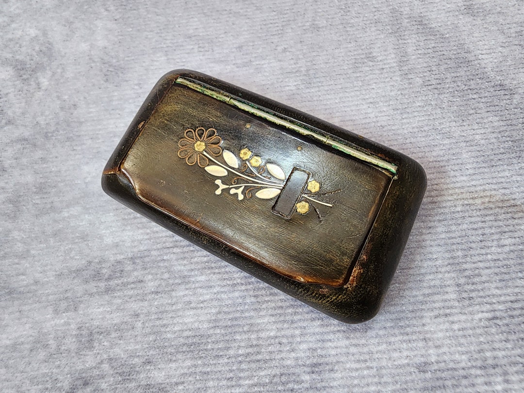 Antique Horn Inlaid Snuff Box With Floral Pique Inlay - Etsy