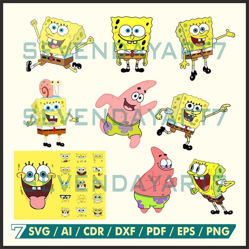 Spongebob Squarepants Vector SVG Bundle Clipart Layered - Etsy