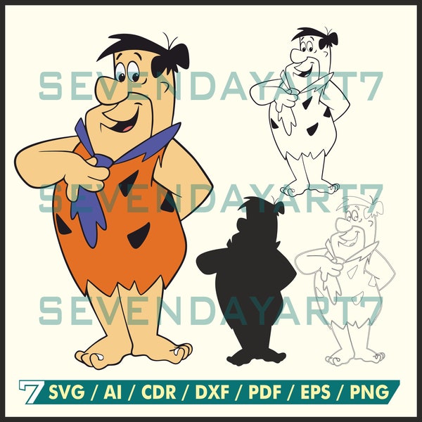 Fred Flintstone, The Flintstones Vector, Bundle, Clipart, Layered Digital File, Cricut Cutting File, Silhouette, CMYK, svg, ai, cdr, dxf,pdf