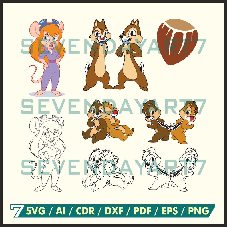 Chip and Dale, Squirrel Family SVG Digital File, Clipart, Svg, Ai, Cdr