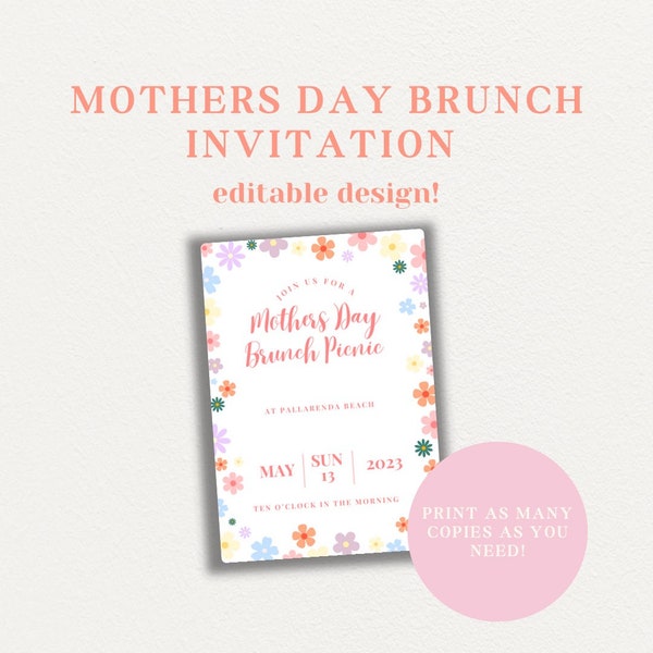 Digital Printable Floral Mother's Day Brunch Editable Invitation Template- Download and Print - Instantly Customizable - Celebration Invite