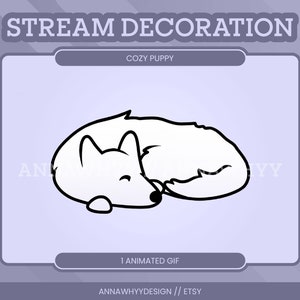 May include: Animated GIF of a white puppy curled up sleeping. The text "Cozy Puppy" is above the puppy. The text "1 Animated GIF" is below the puppy.