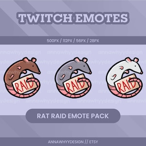 Rat Raid Emote Package for Twitch, Discord, Youtube | Cute Animal Custom Twitch Stream Discord Emote Set | Brown/White/Grey Rat Mouse