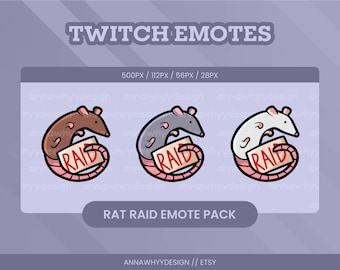 Rat Raid Emote Package for Twitch, Discord, Youtube | Cute Animal Custom Twitch Stream Discord Emote Set | Brown/White/Grey Rat Mouse