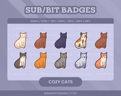 Cozy Cats Sub/Bit Badges or Channel Point Icons for Twitch Streamers | Cute Chibi Animal Emotes or Badges for Twitch, Youtube, Discord
