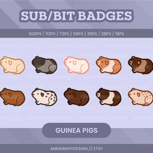Insignias de sub/bits de conejillo de Indias o iconos de puntos de canal para serpentinas de Twitch/Emotes de animales Chibi lindos o insignias para Twitch, Youtube, Discord