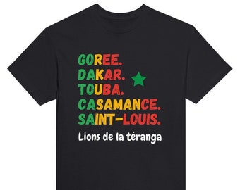 Cadeau T-shirt Sénégal, lions de la Téranga, maillot coupe d’Afrique des nations CAN, vêtement et drapeau Sénégal, Dakar, Gorée, Casamance
