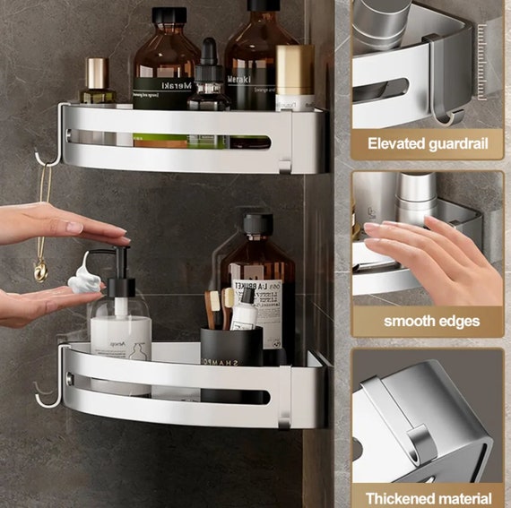 Bathroom Shelf No Drill Organizer Shower Storage Rack Black Corner Shelves  Wall Mounted Aluminum Toilet Shampoo
