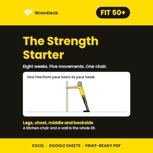 Krachttraining voor senioren | Trainingsschema voor beginners boven de 50 | 8 weken durend thuisprogramma met stoel- en muuroefeningen | Printbaar in Excel of Google Sheets