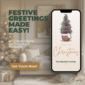 Aanpasbare geanimeerde kerstkaart voor telefoon | Digitale kerstcanvasjabloon | Eenvoudig bewerken vakantiegroet | Telefoonkerstkaart 2024